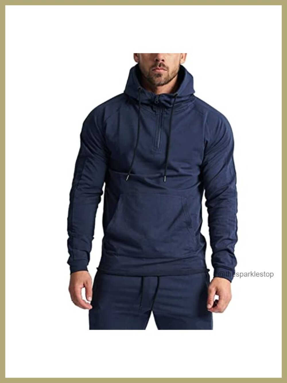 Men's 1/4 Zip Hoodie Cotton Blend Athletic Pullover Gym Sweatshirt